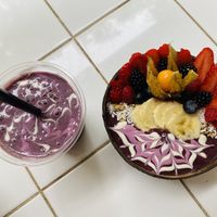 Breakfast smoothie and red acai bowl  at Rainbowls in Amsterdam