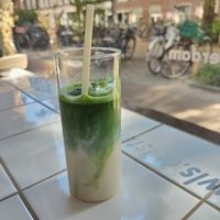 Iced coco matcha latte at Rainbowls in Amsterdam