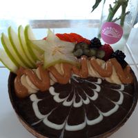 green acai bowl with peanut butter ! irresistibly delicious at Rainbowls in Amsterdam