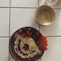 Red Bowl & coconut flat white  at Rainbowls in Amsterdam