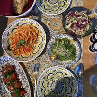 Tabbouleh, Laghman noodles, Old Tbilisi (filled peppers)  at Old Bukhara Restaurant in Bukhara