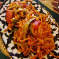 Noodles with veggies at Old Bukhara Restaurant in Bukhara