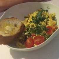 Scrambled V-eggs at Hi Mir Vegan Cafe in Nizhny Novgorod