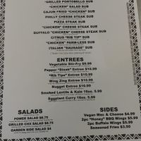 Menu at ZeeZee's in Roanoke
