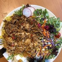 Shawarma + thai chicken plate at Juste Falafel in Montreal