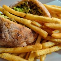 Falafel pita with fries at Scrambled Diner in Virginia Beach