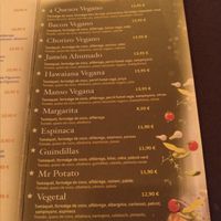 Menú pizzas veganas at Manso Pizzeria in Barcelona