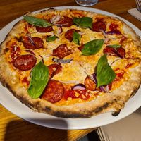 Chorizo pizza at Manso Pizzeria in Barcelona