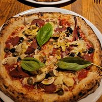 Vegan smoked ham, artichokes, mushrooms at Manso Pizzeria in Barcelona