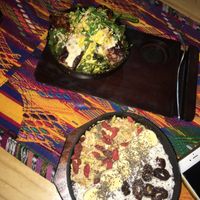 Smoothie bowl and curry noodles  at Wachuma in Antigua