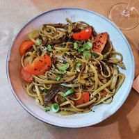Tallarin saltado criollo  at Los Andenes Vegan in Madrid