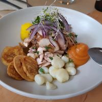 Starter: ceviche at Los Andenes Vegan in Madrid