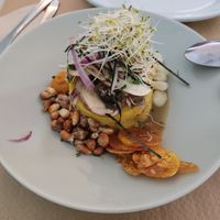Causa acevichada with choclo, canchita, chifle and all! at Los Andenes Vegan in Madrid