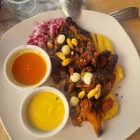 Setas a la parrilla en salsa anticuchera. at Los Andenes Vegan in Madrid