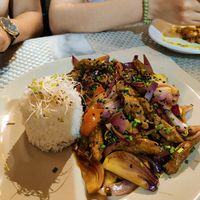 Lomo saltado at Los Andenes Vegan in Madrid