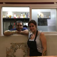 Renzo (el chef) y Maria  at Los Andenes Vegan in Madrid