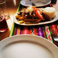 Lomo saltado at Los Andenes Vegan in Madrid