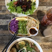 top is not vegan, middle is vegan toppings for noodles, vegan pho on bottom at Pho Moi Vietnamese Eatery  in Katoomba