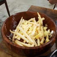Huge bowl of truffle fries. Photo is showing already 2/3 finished. at Daehwa Vegetarian in Central Singapore