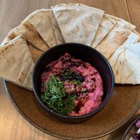 beetroot hummus at SOIL Vegan Cafe - West in Amsterdam