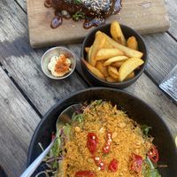 Ribs, fries, vermicelli salad  at SOIL Vegan Cafe - West in Amsterdam