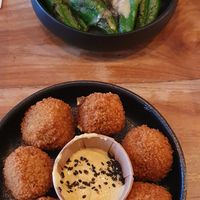 Mushrooms croquettes and peppers at SOIL Vegan Cafe - West in Amsterdam