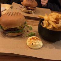 Cheesy burger, fries and chicken burger  #Veganuary at SOIL Vegan Cafe - West in Amsterdam