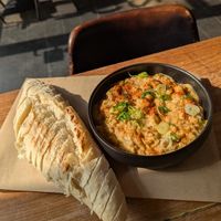Smoky Eggplant Dip with Sourdough bread at SOIL Vegan Cafe - West in Amsterdam