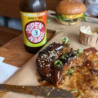 Cheezy burger, beer, ribs   at SOIL Vegan Cafe - West in Amsterdam