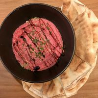 Beetroot hummus  at SOIL Vegan Cafe - West in Amsterdam