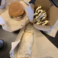 Burger, wrap and potatoes  at Jomm in Reykjavik