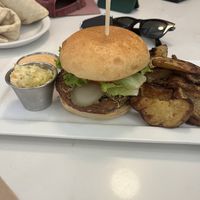 Crispy mushroom burgerr  at Aux Vivres - Westmount in Montreal