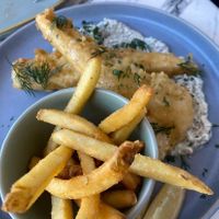 “Fish” and chips  at Mina Maria in Newtown
