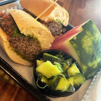 Vegan Meatball sandwich, cucumber salad, watermelon - delicious  at Local Foods - The Heights in Houston