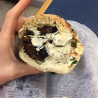 falafel and tahini (i think) inside a pita wrap at Layla's Falafel in Fairfield