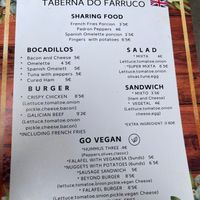Menu at Taberna do Farruco in A Coruna