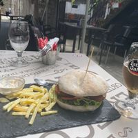 Falafel cheese burger after eating half the fries.  at Taberna do Farruco in A Coruna