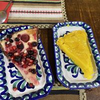 Tartes with cream and mixed berries and ginger and lemon   at El Piano in Granada