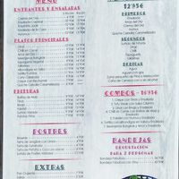 Food menu at El Piano in Granada