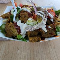 Vegan doner box,over fries instead of in a pira at DMen Tap in Chicago