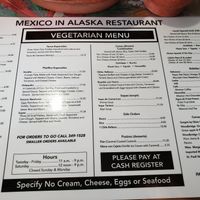 Menu at Mexico in Alaska in Anchorage