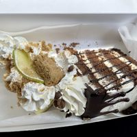 Jammed our key lime pie and cake in 1 box. For how expensive it was they could’ve separated them  at Gia Vegan Pastries in San Pedro