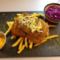 tofu and chips at Gia Vegan Pastries in San Pedro