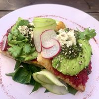 The amazing avocado toast!  at Chaya & Cacao in Isla Mujeres