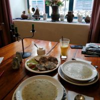 quinoa soup, garlic bread & maracuja juice at Oraibi in Otavalo