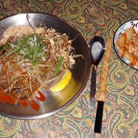 Phat thai: stir-fried rice noodles, sweet and sour sauce, and tofu. Also vegetable spring rolls. at Hi Thai in Daegu