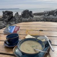 Soup and view  at Oxwich Bay Hotel in Swansea