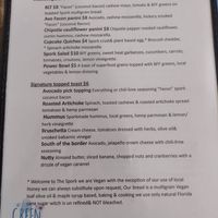 Front of current menu 9/10/2021 at The Green Spork in Richmond Hill