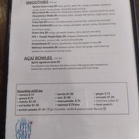Back of current menu 9/10/2021 at The Green Spork in Richmond Hill