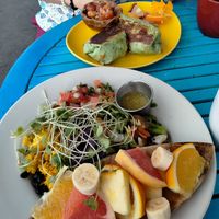 Vegan jungle breakfast and vegetarian burrito at Pele's Kitchen in Pahoa
